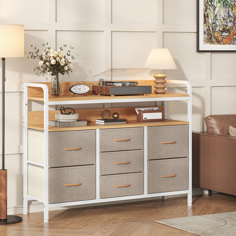 Metal 30cm W 7 - Drawer Chest of Drawers, Beige