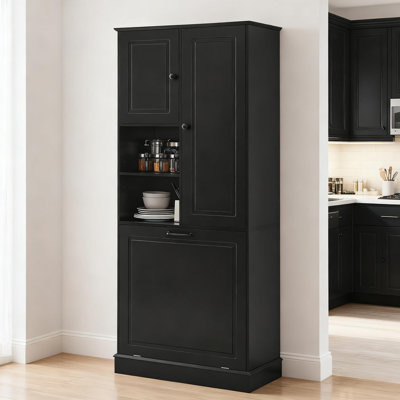 Armoire de rangement autoportante de 67,7 po de hauteur avec panier rabattable, tablettes réglables et 2 portes