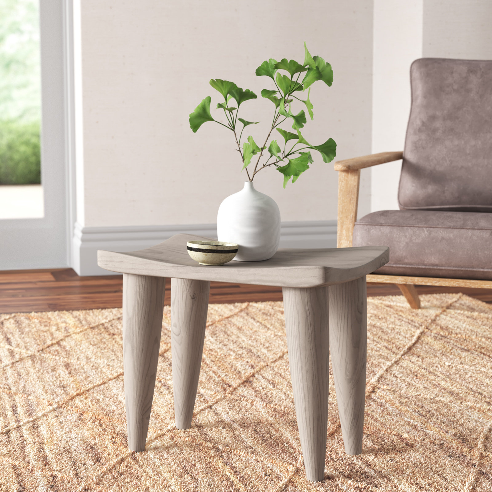 Marnier Solid Wood Accent Stool, Weathered Gray