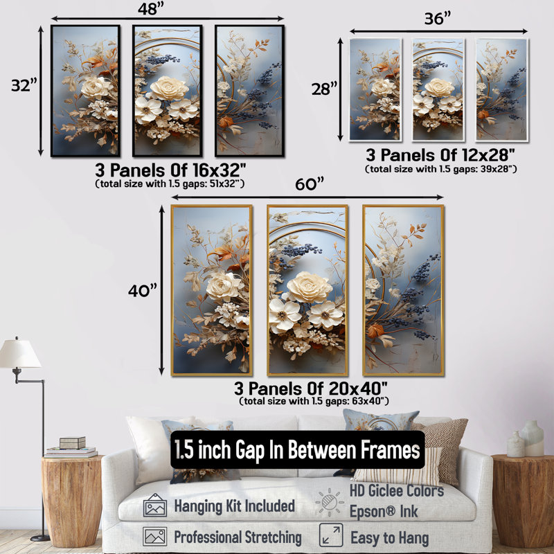 «Farmhouse Wreath Still Life» - ensemble d'art mural en toile, Cadre naturel flottant, H 32 po x l 48 po x P 1 po