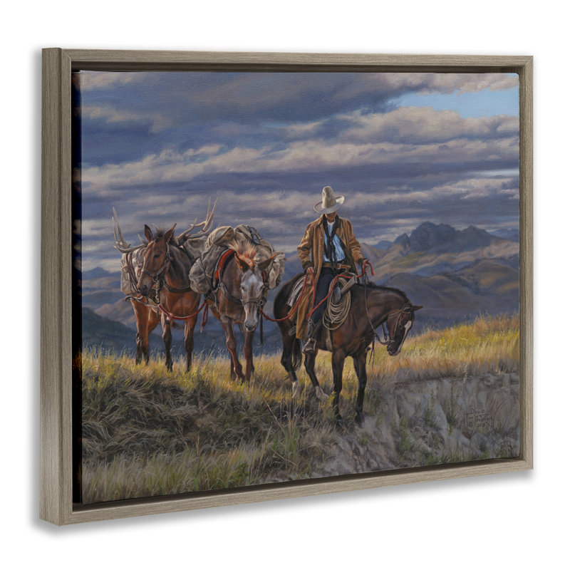 «Saancering Cowboy & Horses», art mural encadré par David Graham, Cadre flottant orme Montalcino, H 17 po x l 21 po