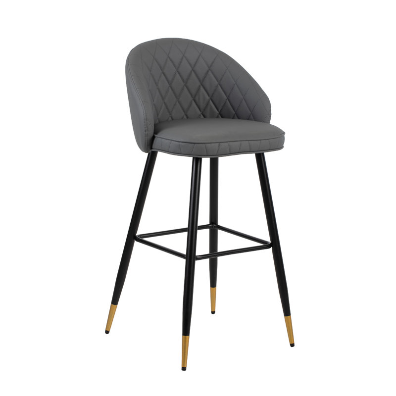 Ensemble de 2 chaises à hauteur de bar Oby, cuir végétalien gris capitonné, pieds inclinés, Gris