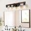 Applique murale de salle de bain 35 lumières rustique 35 po avec abat-jour en verre et accent de bois, luminaire campagnard moderne