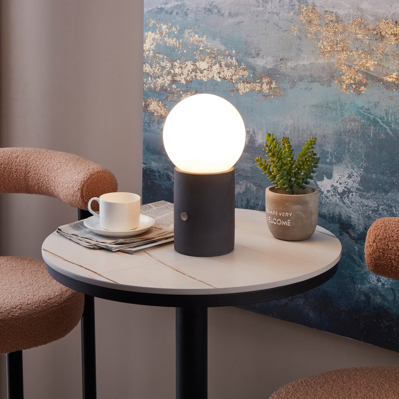Kai Cement 11 in. Modern LED Small Bedside Table Lamp with Touch Button, Gray