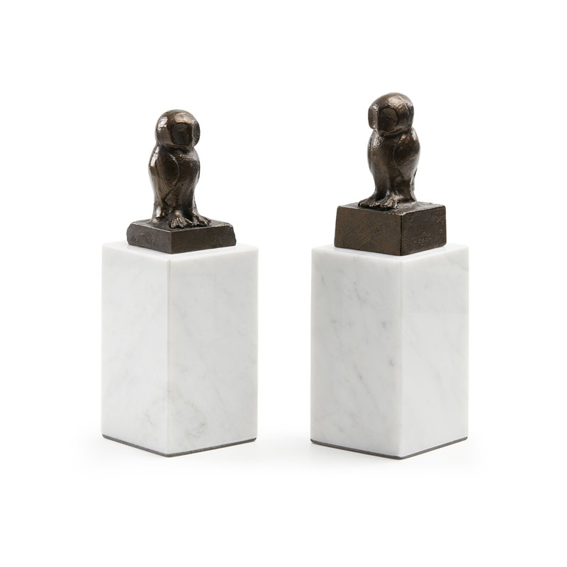 Owl Statue, Bronze/White