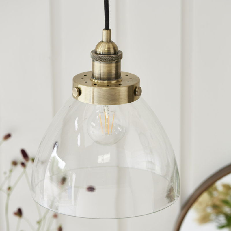 Anais 1 Light Glass Dome Pendant, Brass