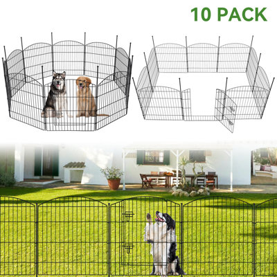 No Dig Decorative Garden Fence with Gate 32in (H) x 24ft (L), 9 Panels + 1 Gate +11 Stakes, Temporary Dog Fencing Outdoor, Rustproof Metal Arched Animal Barrier for Yard, Patio, Flower Bed, Landscape