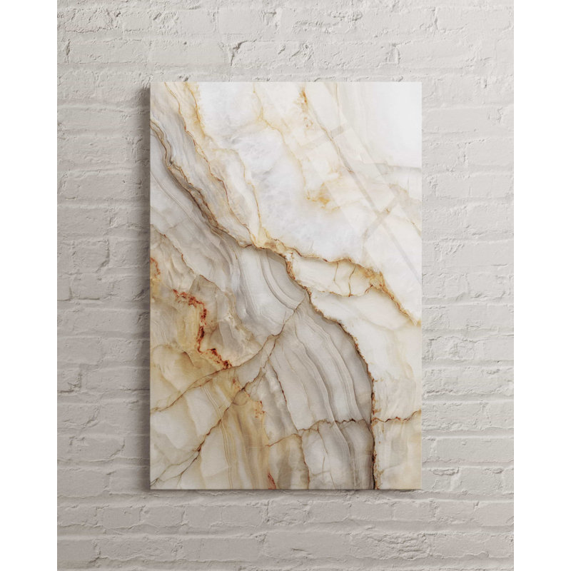 Abstrait art mural en verre trempé de marbre - impression de pierre beige neutre, décor de bureau de luxe moderne, panneau de texture onyx élégant, cadeau minimaliste