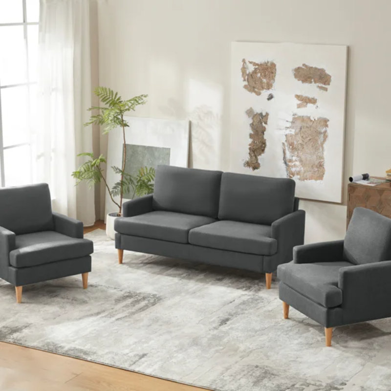  Causeuse rembourrée moderne avec accoudoirs carrés - Canapé moelleux 2 places, parfait pour les petits espaces, Gris