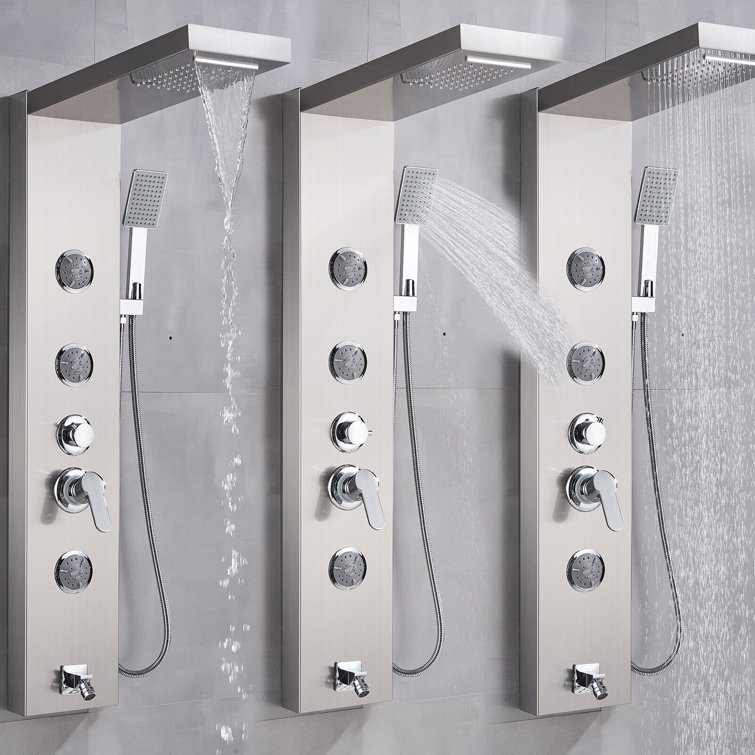 Senlesen Système de tour de douche à panneau mural multifonctionnel en  nickel brossé avec douche à jets d'eau et jets de massage et douche à main  - Wayfair Canada