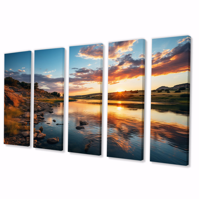 Texas Sunset Ultra-Large Angle Landscape III sur toile, reproduction de 5 pièces