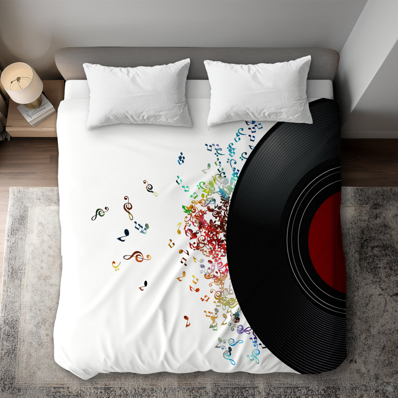 Notes Escaping from a Vinyl Record Duvet Cover | Home Decor
