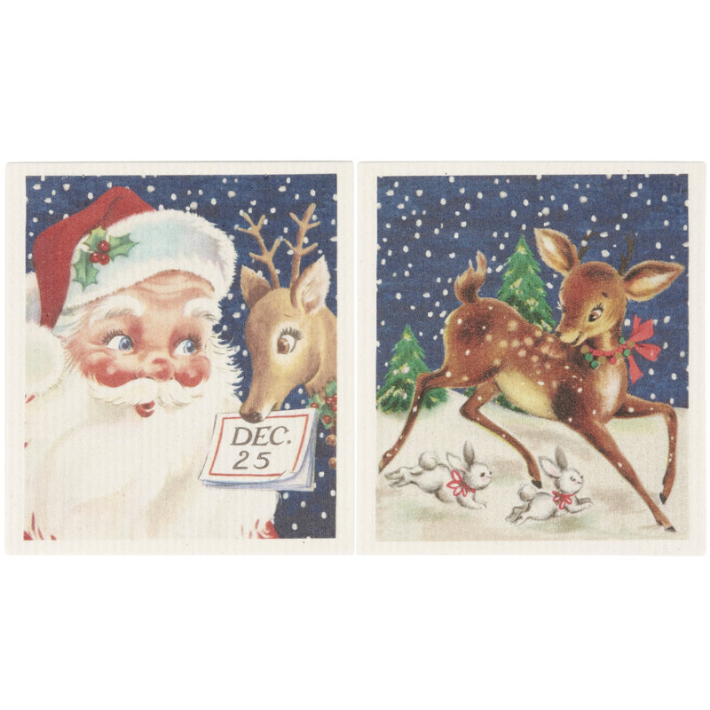  Retro Santa Claus Swedish Dishcloth Set