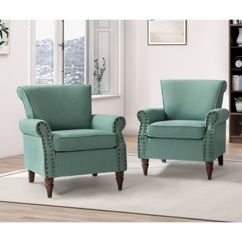 Mooresville Upholstered Armchair with Solid Wood Legs, Sage Polyester