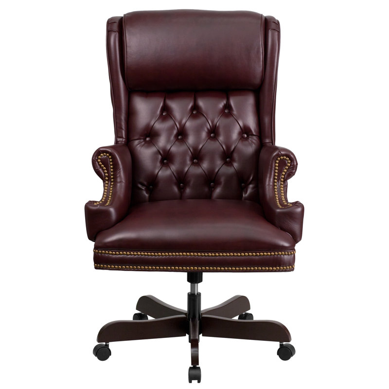 Fauteuil de bureau ergonomique à haut dossier et capitonné LeatherSoft, Bourgogne