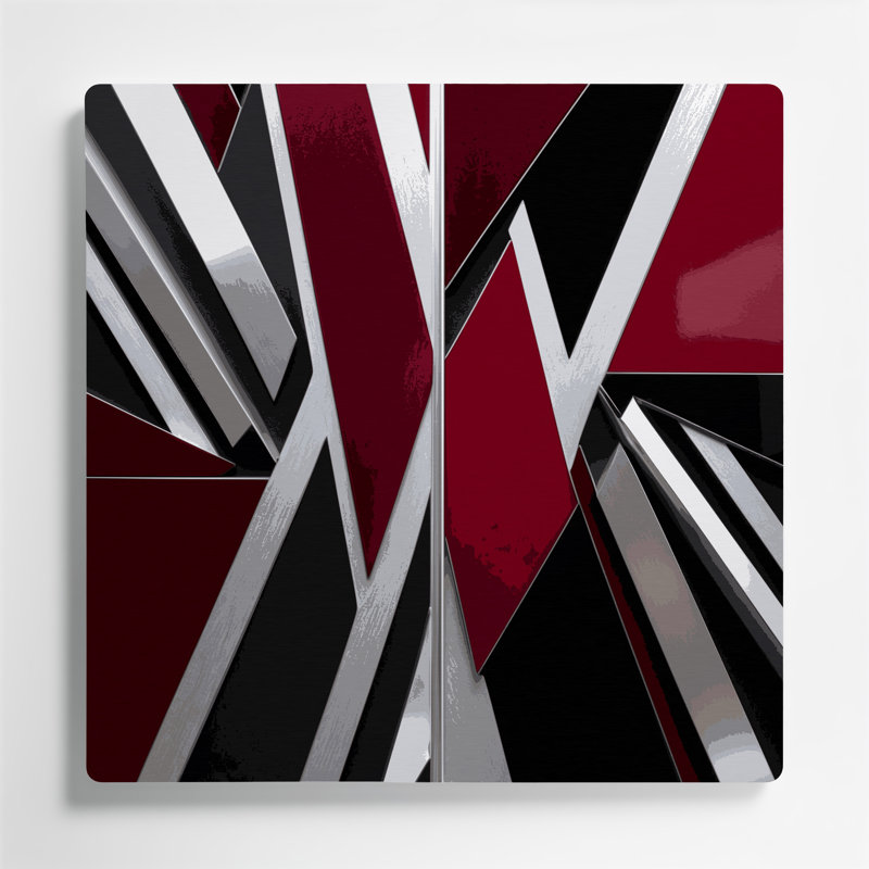 Art abstrait en métal rouge 29 formes abstraites, H 32 po x l 32 po