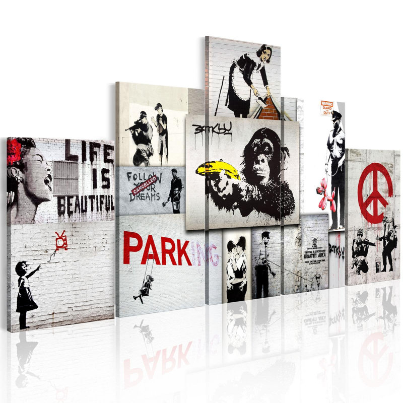 «Donnelle Banksy Street Crimes Collage on Canvas», reproduction de 5 pièces, H 40 po x l 80 po x P 0,7 po