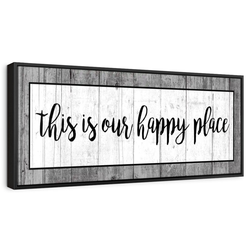 Plaque murale «This is our happy place», 57 po x 19 po, Cadre flottant noir