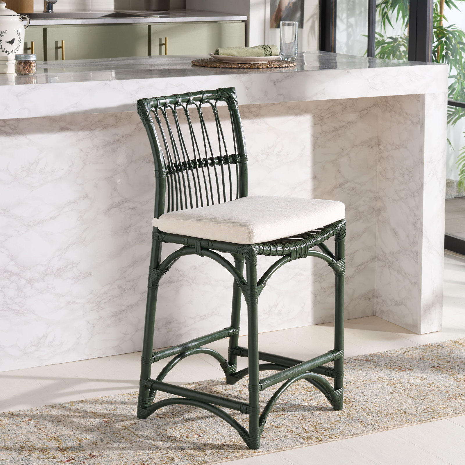 Zorianna Barstool with Cushion, Forest Green
