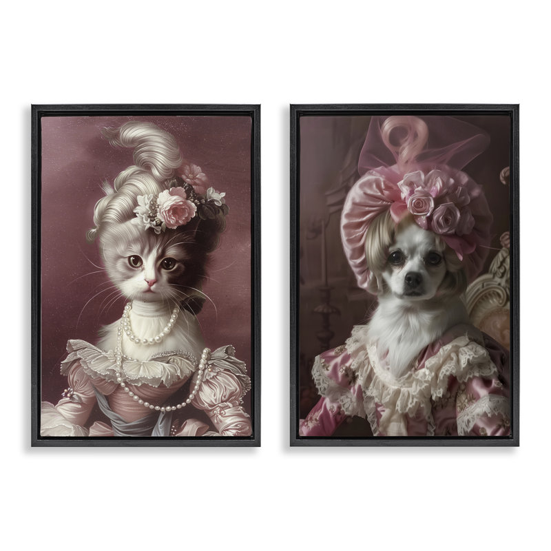 «Your Highness Cat & Dog», ensemble de 2 toiles flottantes encadrées, design par Annabelle Hall, H 25 po x l 17 po