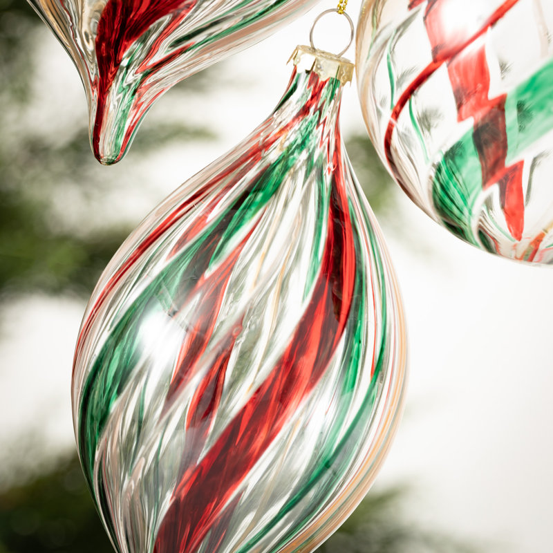 3 Piece Striped Finial Ornament Set