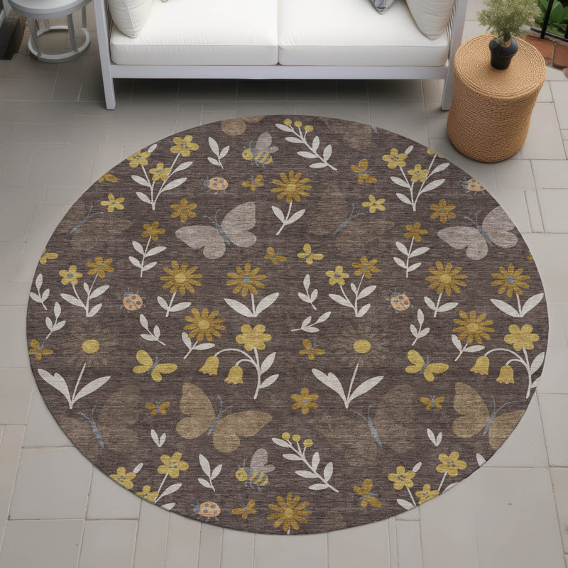 Machine Washable Indoor/Outdoor Chantille ACN2618 Kids Rug, Fudge, 8' Round