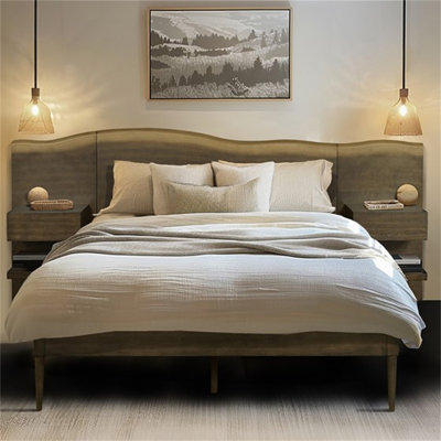 Base de lit plateforme avec tête de lit Live-Edge et tables de chevet intégrées pour les chambres modernes inspirées de la nature.