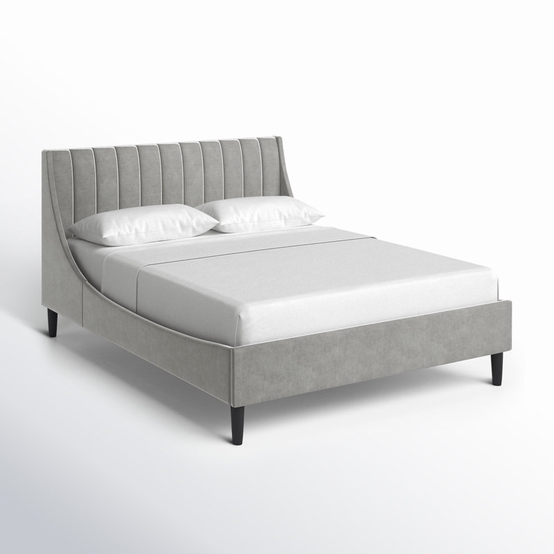 Lit plateforme tapissier Helaina, Velours gris opale, Grand