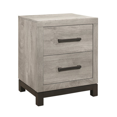 Attractive Gray Nightstand With 2 Drawers, Metal Bar Hardware, Melamine Board, Wooden Bedroom Furniture | Gift Idea