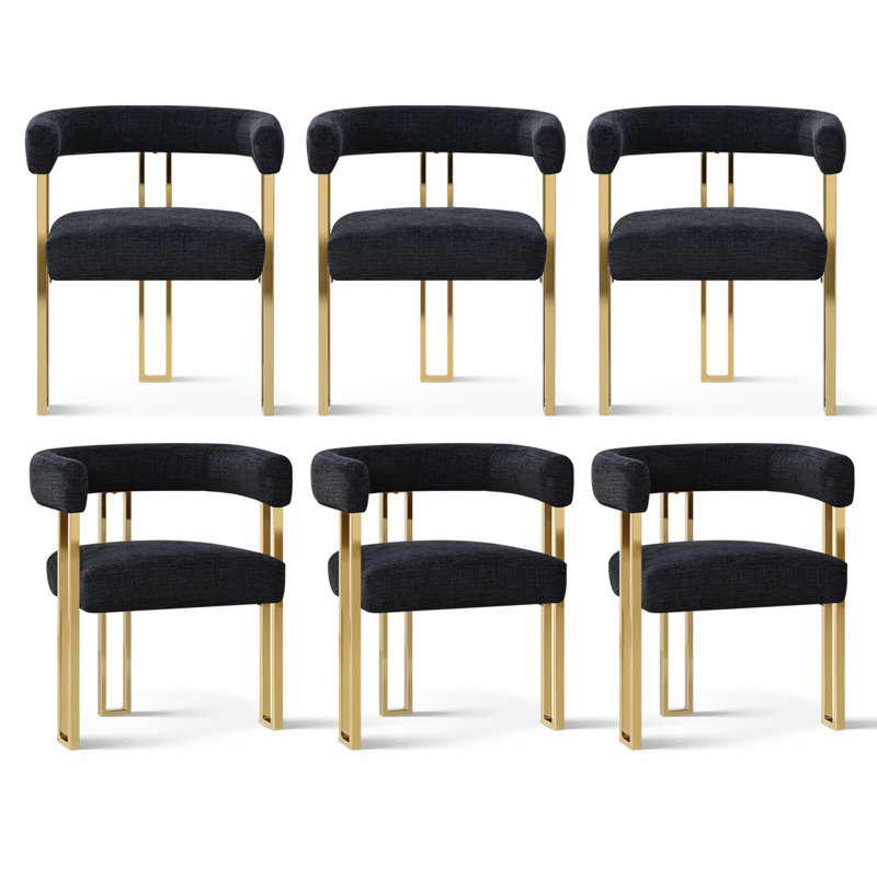  Desai 18" Seat Height Upholstered Chenille Dining Chair (Set of 6), Black