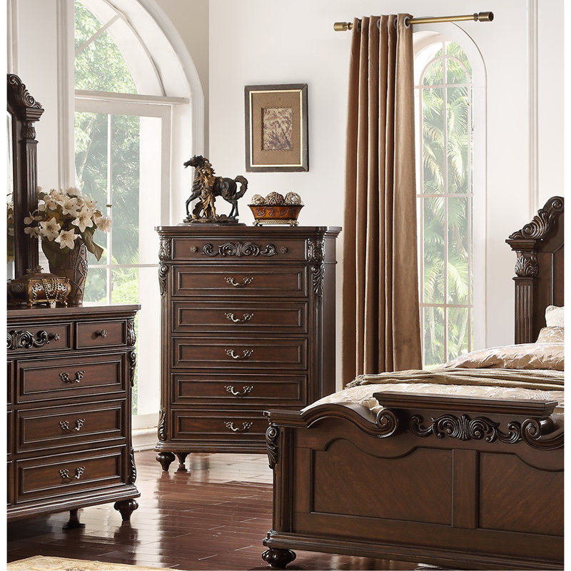 Antique Cherry / Antique Walnut Wooden 1Pc Chest Of Drawers Storage Bedroom Furniture With Traditional Style And Unique Design