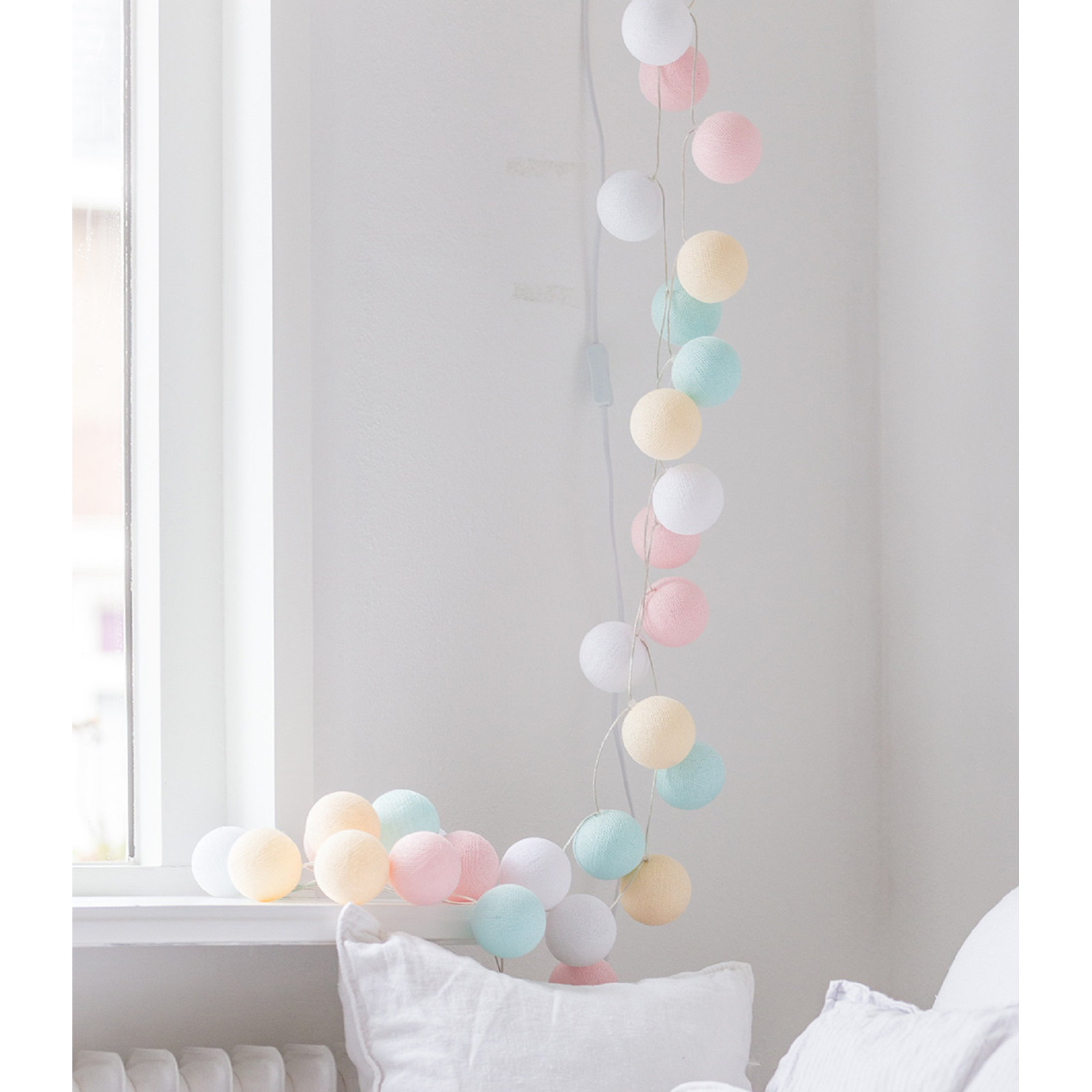 149'' Globe String Lights, White/Pink/Yellow, 5" H x 219" L x 5" D, 35 Lights