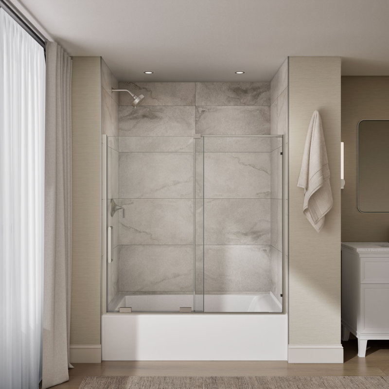 Echelon Sliding Bath Door, 58-1/4 In. H X 55-3/4 - 59-3/4 In. W, With 5/16 In. Thick Crystal Clear Glass