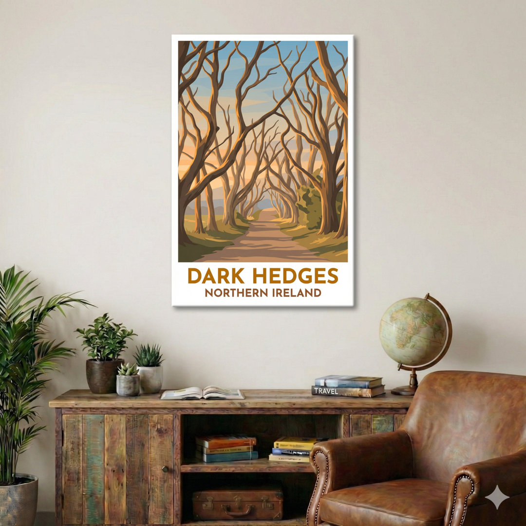 Dark Hedges, Northern Ireland - Enchanted Tree Tunnel Travel Poster. Giclee Print On Wrapped Canvas. Wall Art, Home Decor - Natural Landmarks, Norther