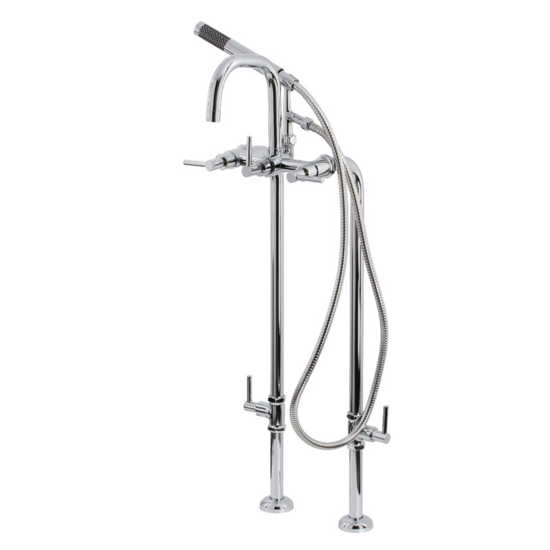 Robinet de baignoire autoportant Kingston avec ligne d'alimentation et valve d'arrêt Kingston, Chrome poli, Levier