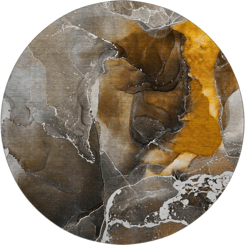 Premium Machine Washable Cerrito AMF503 Brown Rug, Round 8'