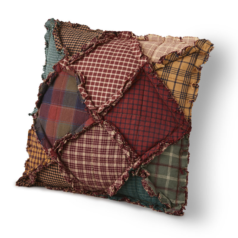 Rustic Multicolor Cotton Patchwork Square Throw Pillow