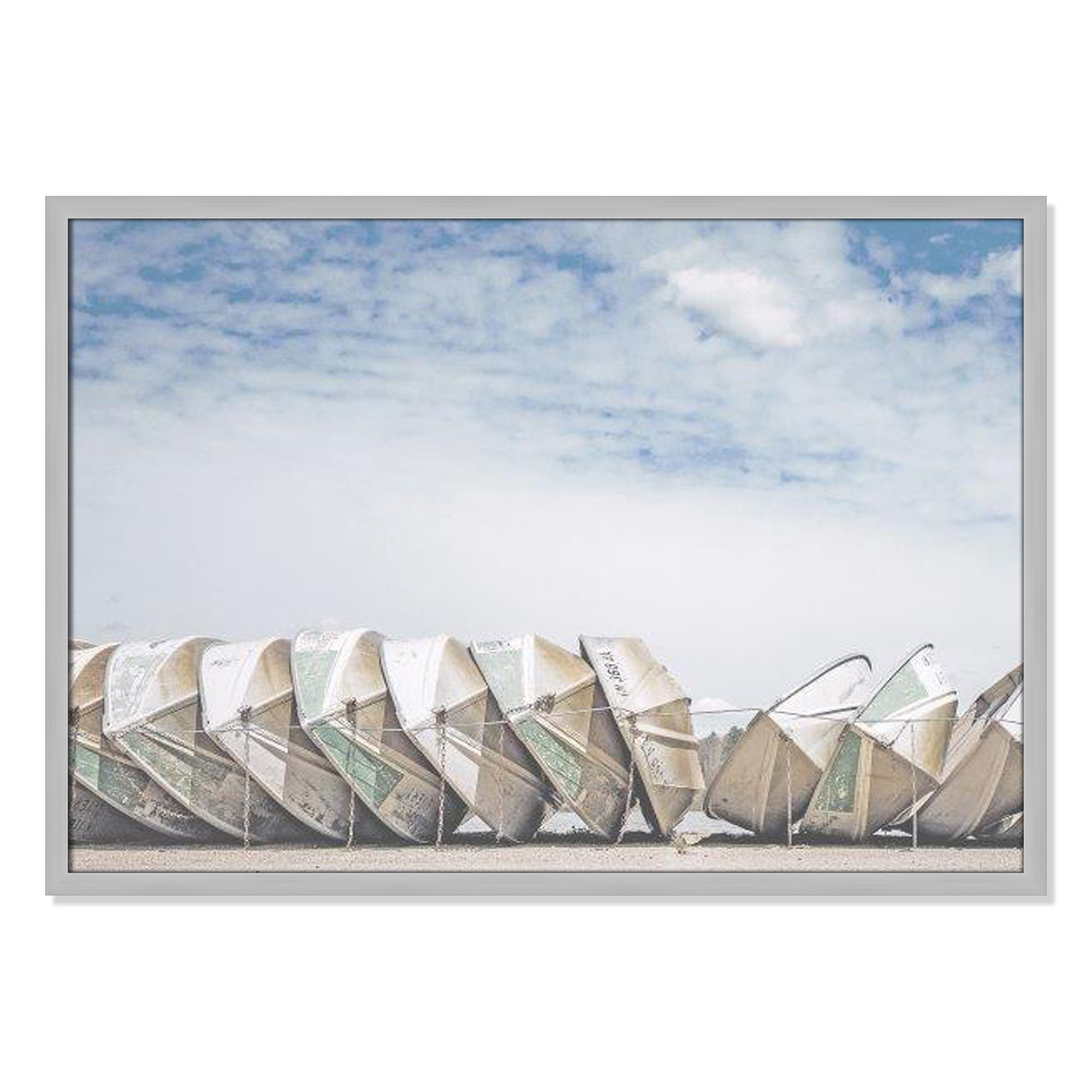 Wooden Boats Framed On Paper by Leah Straatsma Print, Matte Silver, 25.5" H x 35.5" W x 1.25" D