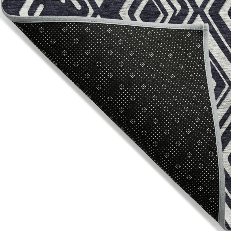 3' X 5' Black And Ivory Geometric Washable Indoor Outdoor Area Rug