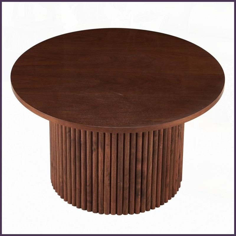 Table basse Mid-Century moderne en placage de bois de noyer, table de salon ronde 27,56 po peu encombrante avec base en métal, facile à assembler