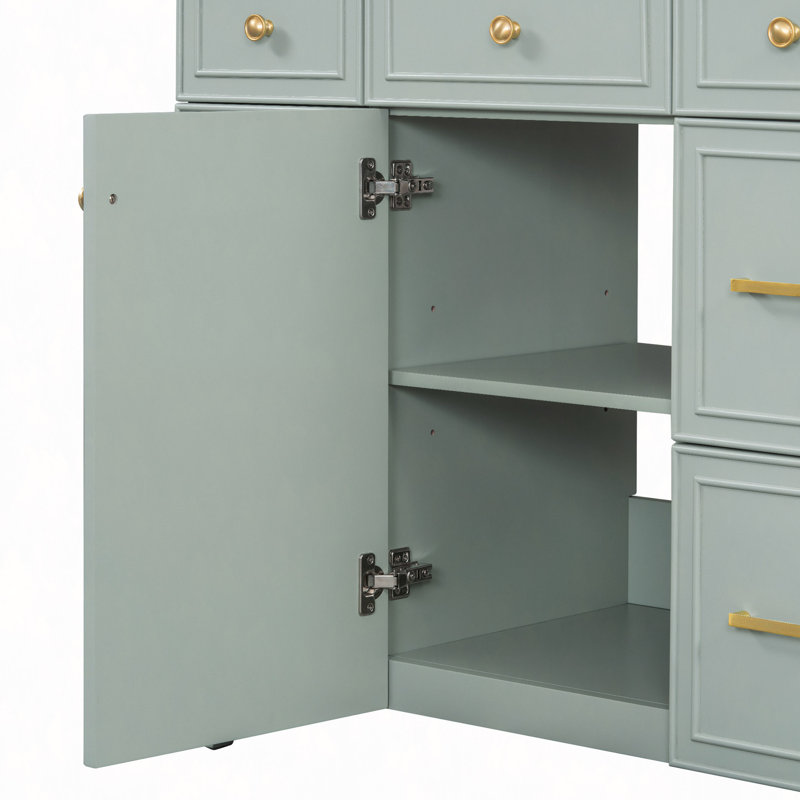 36" Bathroom Vanity With Ceramic Sink, Solid Wood Frame, Soft Close Doors, Adjustable Shelves, 3 Drawers ,Including Double-Depth Drawer For Hairdryer Storage