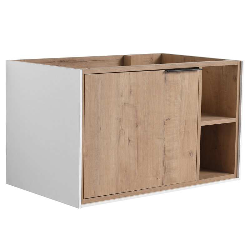 Meuble-lavabo flottant 30 po, fixation murale, porte à fermeture en douceur, chêne imitation, design moderne, 1 2 tablettes, contreplaqué moderne, armoire