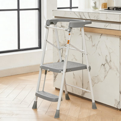 Kids Step Stool 2 Steps, Toddler Tower for Kitchen Counter Learning, Toddler Kitchen Stool Helper with Anti-Drop Safty Railing Kids Standing Folding Stepper