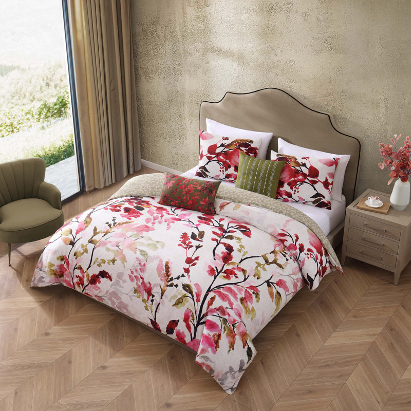 Ensemble d'édredon réversible 100% satin de coton 5 pièces Bebejan, Édredon de très grand lit et 4 pièces additionn