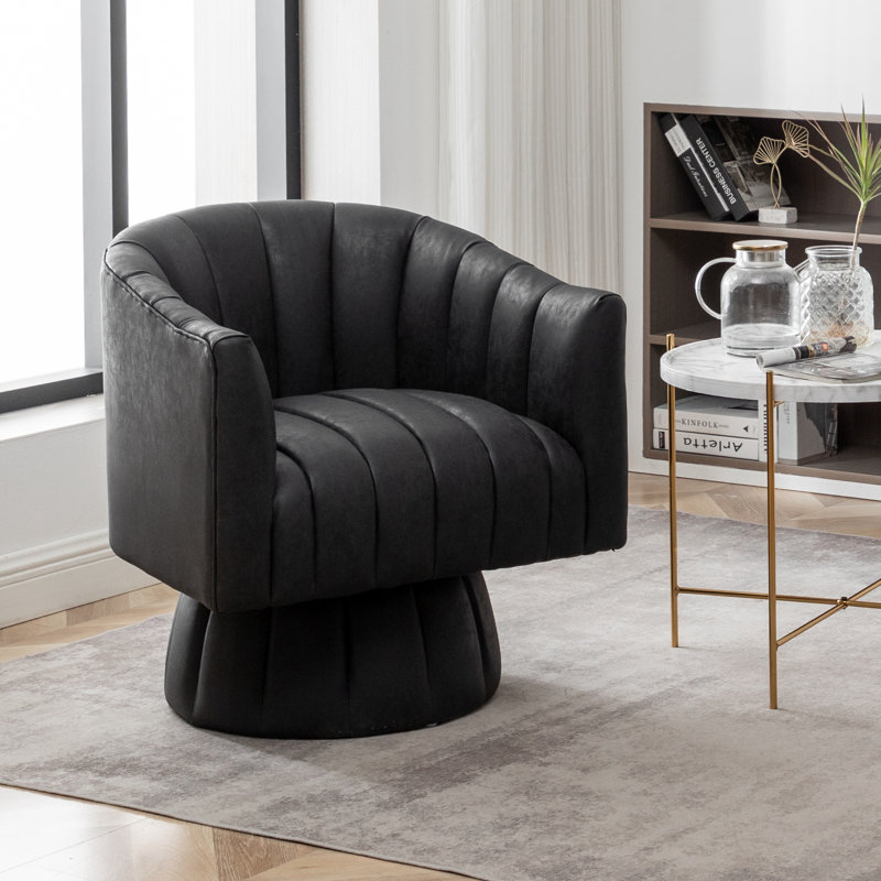 Fauteuil demi-tonneau pivotant en similicuir, Similicuir noir, 1