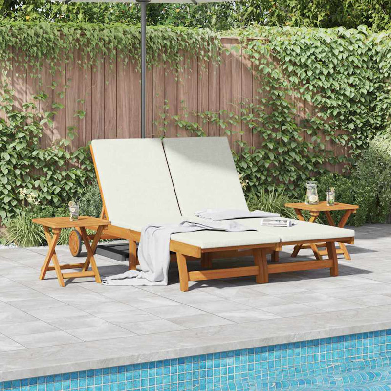 63cm Long Acacia Double Chaise, Cream White