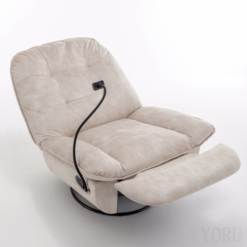 Fauteuil inclinable ivoire, fauteuil inclinable inclinable, support pour téléphone portable, fauteuil de lecture large et confortable, fauteuil à bascule pivotant, velours estampé doré