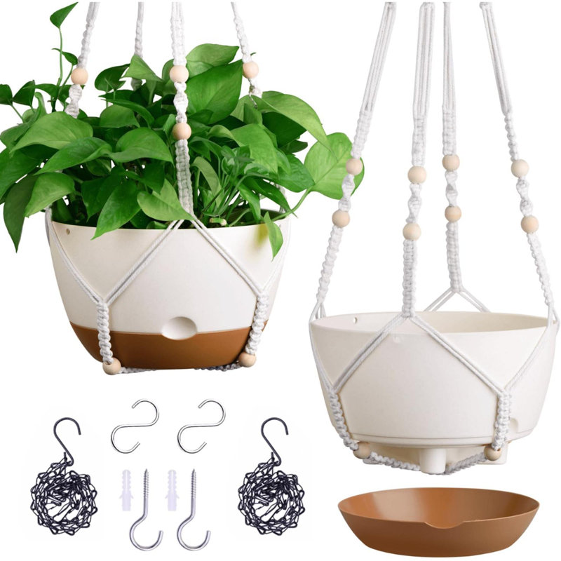 Set Of 2 Hanging Planters For Indoor Plants With Self-Watering Includes Hanging Pots For Plants, Outdoor Hanging Plant Pot With Drainage, And 2 Types Of Hanging Baskets Hangers