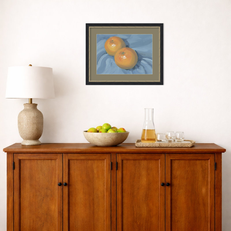 «Oranges on Blue» par Carrie Arnold, impression sur bois encadrée, Brun