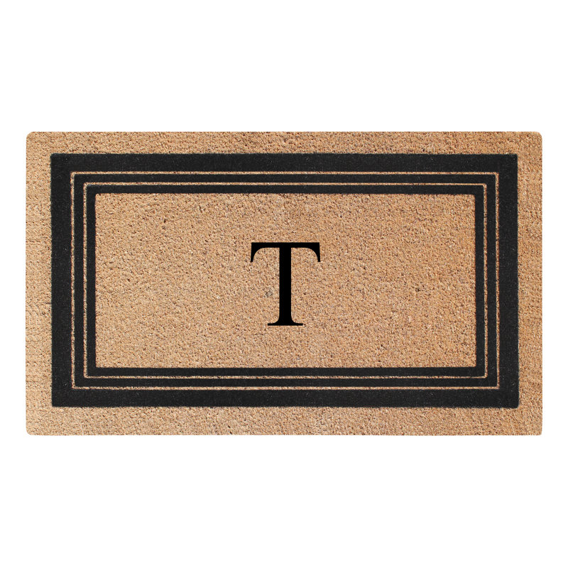 Monogrammed Triple Classic Border Natural Coir Door Mat with PVC Backing – Heavy-Duty, Anti-Shed & Easy to Clean, 30" x 18"